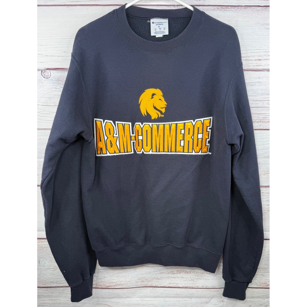 Champion Eco Texas A&M Commerce Lions Sweatshirt Navy Blue Mens Small Crewneck